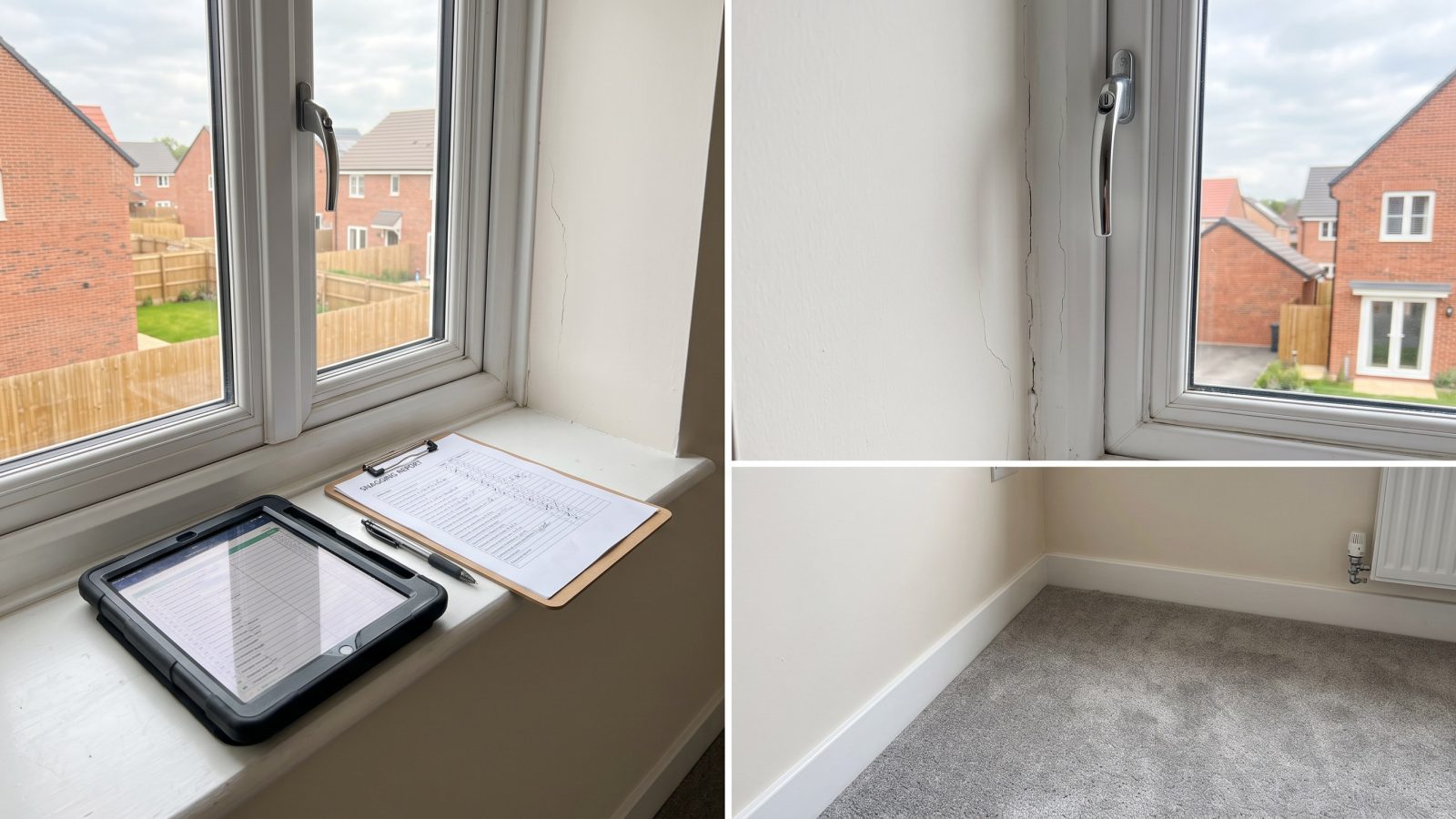 Inspector’s tablet and clipboard on a new-build windowsill